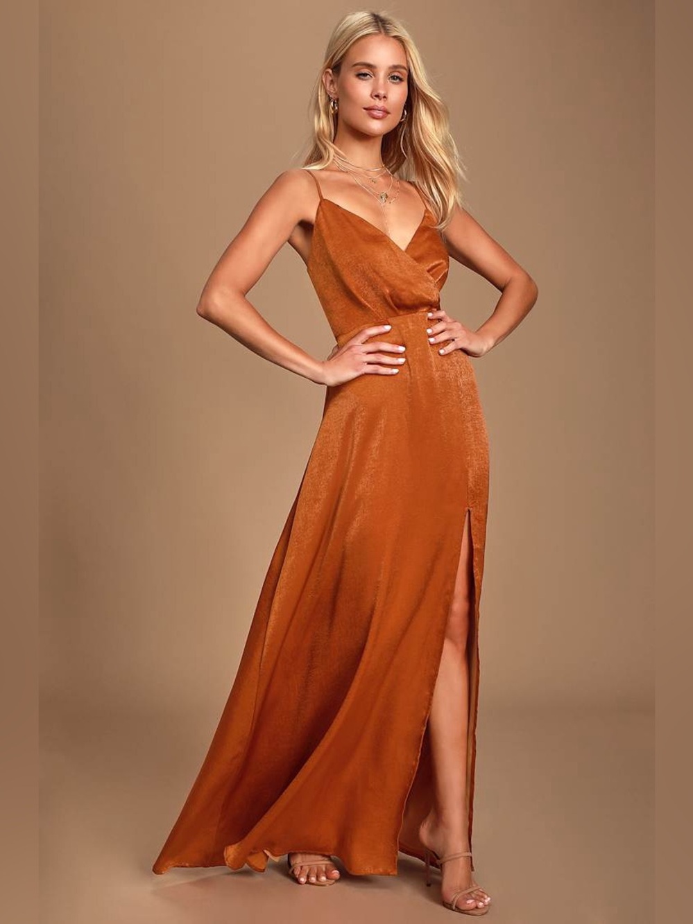 Lulus Constantine Rust Orange Satin Maxi Dress size Medium.